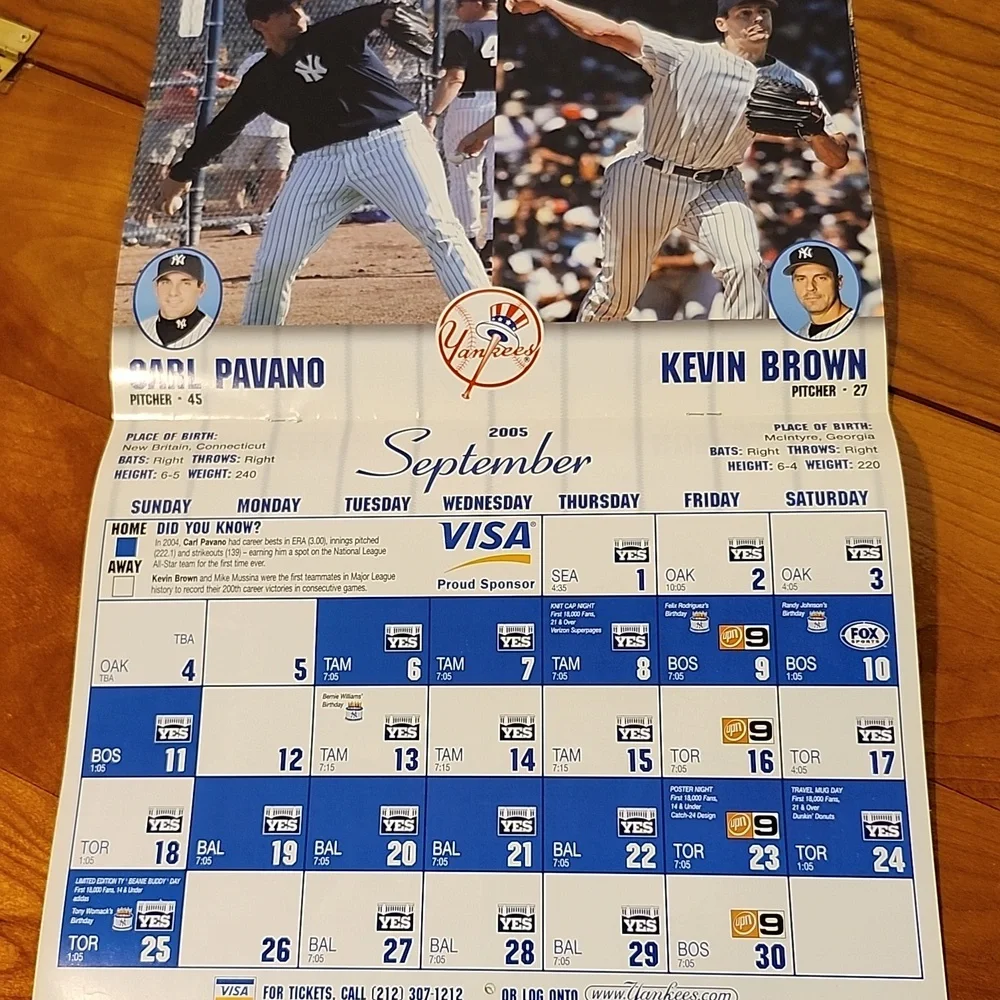 2005 NY Yankees Vintage Team Calendar